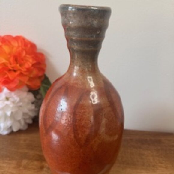 Vintage Studio Pottery Vase Brown Red Glaze‎ Earthy Modern Rustic Decor - Picture 1 of 4
